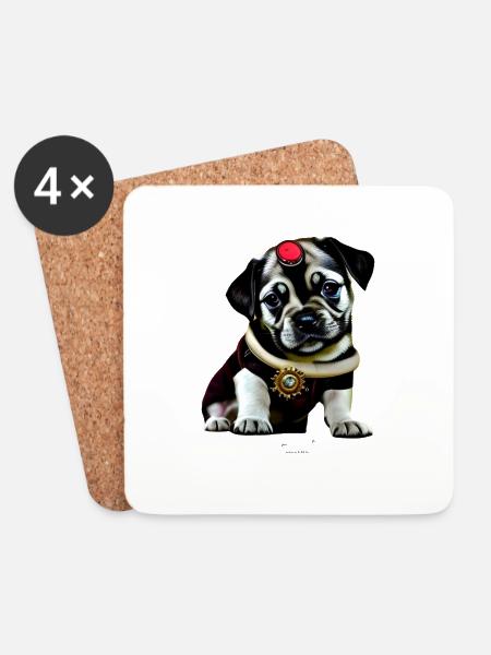 Steampunk - Dog - Untersetzer (4er-Set) - Weiß