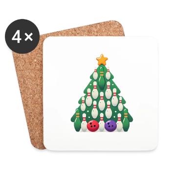 Bowling Christmas Tree Holiday Design - Coasters (set of 4) - white - Front