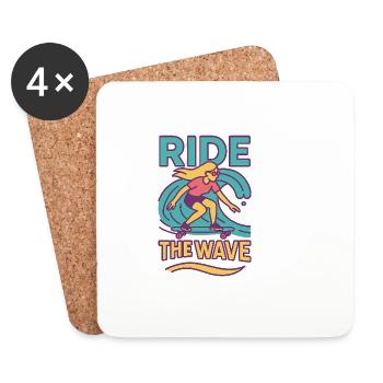 T-shirt thème surf et défilement - Dessous de verre (lot de 4) - blanc - Devant