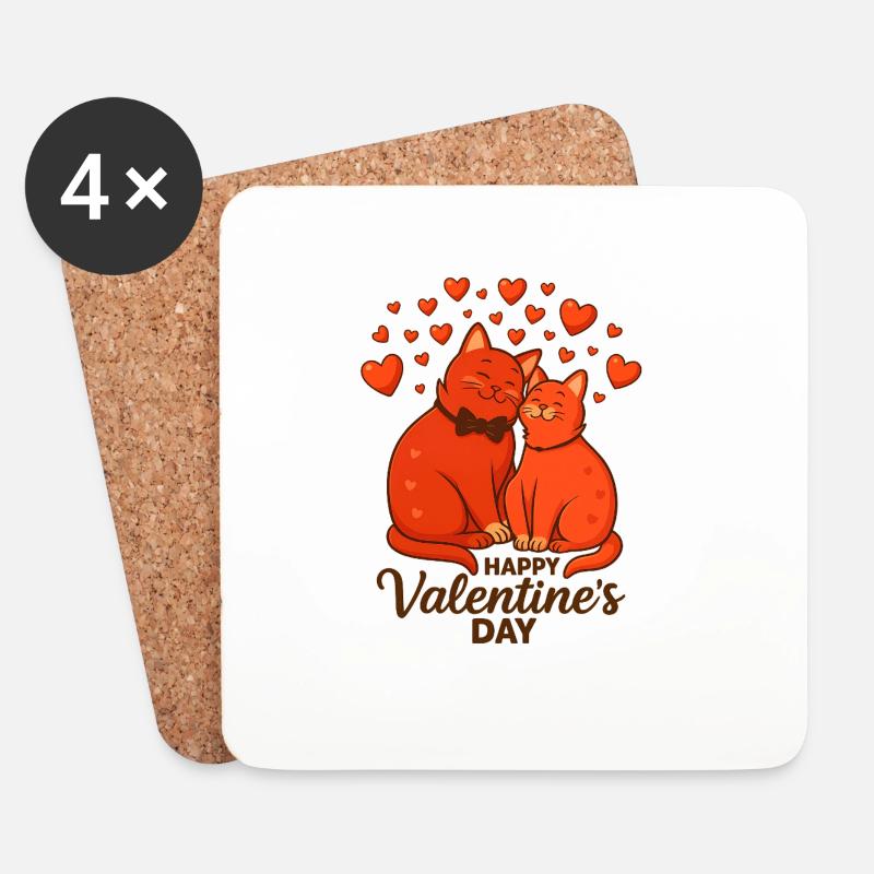 Verliebte Katzen – Valentinstag Illustration - Untersetzer (4er-Set) - Weiß