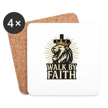 Marcher selon la foi Lion religion de la foi - Dessous de verre (lot de 4) - blanc - Devant