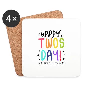Happy Twosday 2.22.22 Mathématiciens colorés de deux jours - Dessous de verre (lot de 4) - blanc - Devant