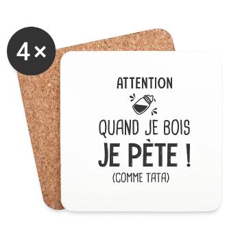 je bois je pète comme tata Cadeau Humour Droles - Dessous de verre (lot de 4) - blanc - Devant