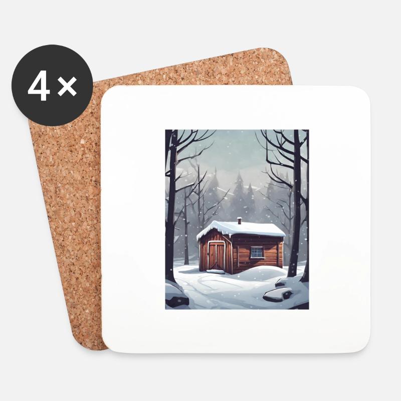 Gemütliche Schneehütte - Untersetzer (4er-Set) - Weiß