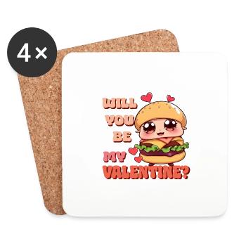 Burger - Will you be my Valentine - Coasters (set of 4) - white - Front