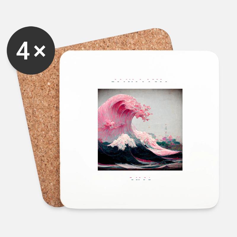 Pinke Kanagawa Welle Wave - Untersetzer (4er-Set) - Weiß