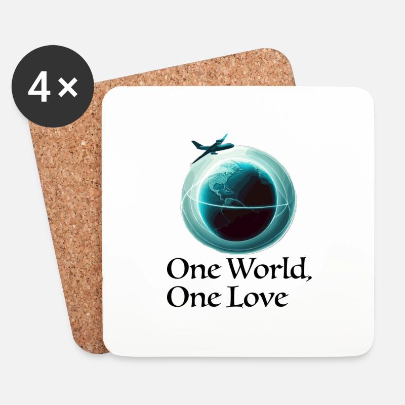 One World One Love. A globe airplane circling it - Untersetzer (4er-Set) - Weiß