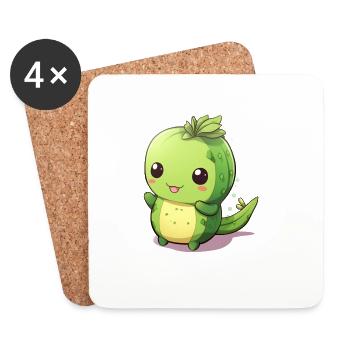Cute Kawaii Cactus with Big Eyes - Coasters (set of 4) - white - Front