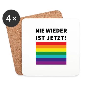Nie wieder ist jetzt! Schriftzug und Pride Flagge - Untersetzer (4er-Set) - Weiß - Vorne