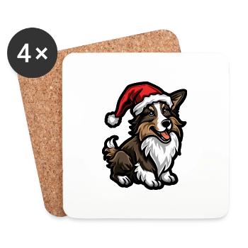 Border Collie Chien Noël - Dessous de verre (lot de 4) - blanc - Devant
