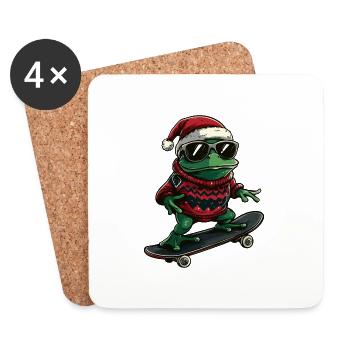 Grenouille Noël Drôle - Dessous de verre (lot de 4) - blanc - Devant