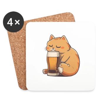 Chat mignon avec de la bière - Dessous de verre (lot de 4) - blanc - Devant
