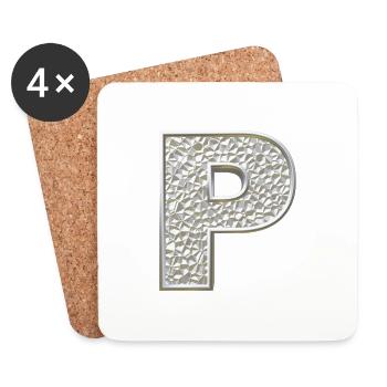 P, letter, letter P, initial, initial P, monogram, - Untersetzer (4er-Set) - Weiß - Vorne