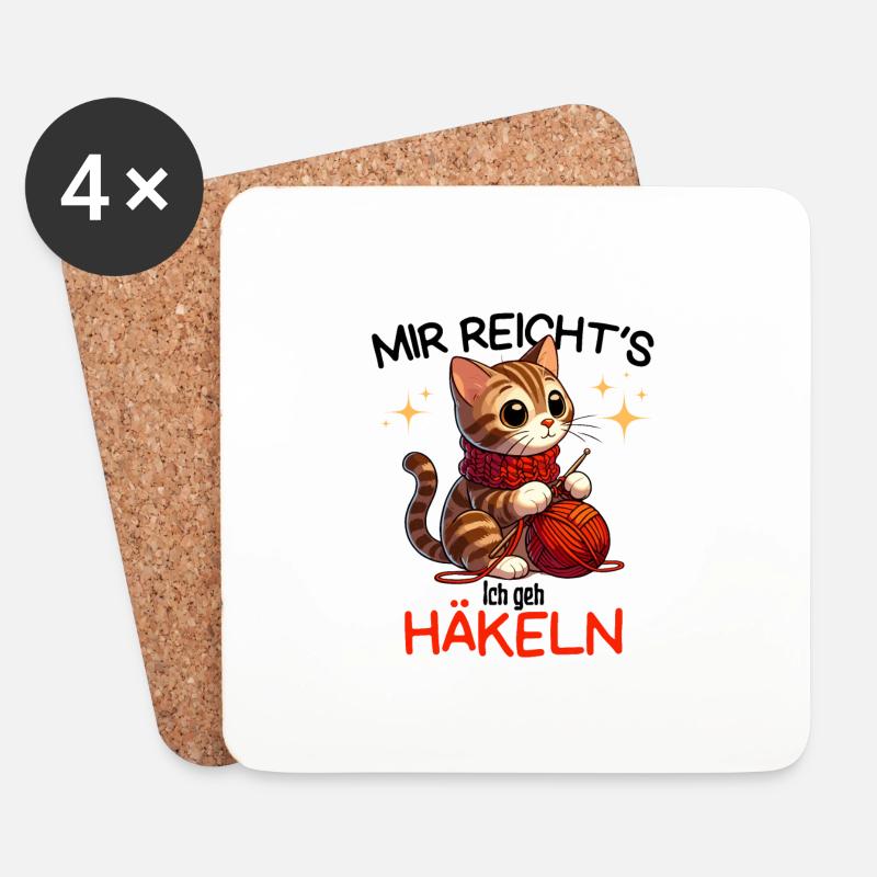 Mir reicht's Katze Katzen Häkeln Handarbeit Wolle - Untersetzer (4er-Set) - Weiß