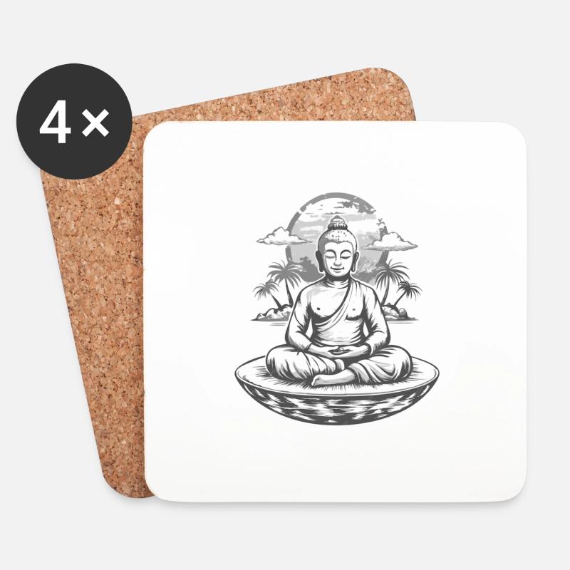 Buddha: Zen-Haltung - Untersetzer (4er-Set) - Weiß