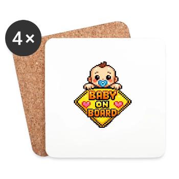 Pixel Baby On Board Shield - Coasters (set of 4) - white - Front