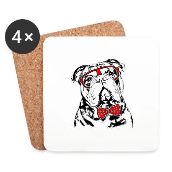 Lustige OLD ENGLISH BULLDOG Brille Hunde Hund OEB - Untersetzer (4er-Set) - Weiß - Vorne