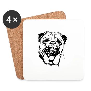 Carlin Portrait Chien Chiens Wilsigns - Dessous de verre (lot de 4) - blanc - Devant