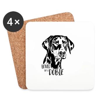 Loved by a Dobie Hundespruch Dobermann Wilsigns - Untersetzer (4er-Set) - Weiß - Vorne