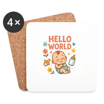 Hello World Baby-Kinderzimmer-Illustration - Untersetzer (4er-Set) - Weiß - Vorne