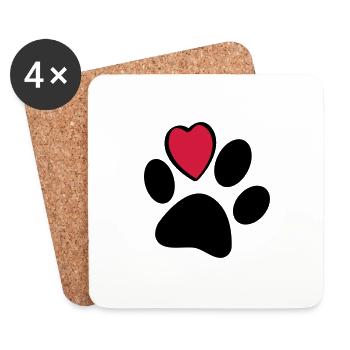 Chiens ou chats pattes avec cœur. Journée des animaux - Dessous de verre (lot de 4) - blanc - Devant