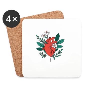 Anatomisches Herz in floraler Blüte - Untersetzer (4er-Set) - Weiß - Vorne