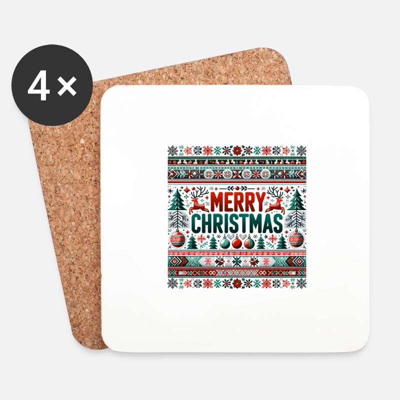Ugly Christmas Sweater - Untersetzer (4er-Set) - Weiß