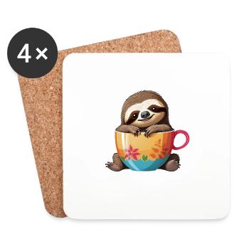 Faules Faultier mit Kaffeetasse - Sweet - Untersetzer (4er-Set) - Weiß - Vorne