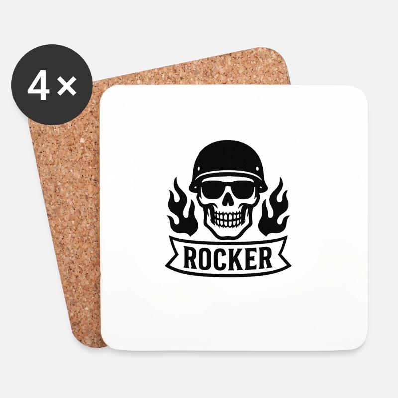 Flammen Skull Rocker - Untersetzer (4er-Set) - Weiß