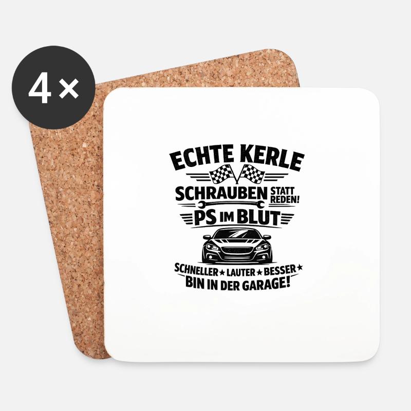 Echte Kerle PS im Blut Garage - Untersetzer (4er-Set) - Weiß