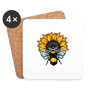 Tournesol et abeilles - Dessous de verre (lot de 4) - blanc - Devant