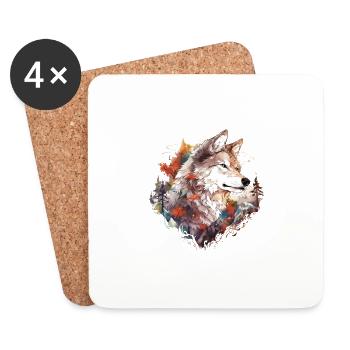 Wolf Wolf’s Head Nature Wilderness Forest Trees Art - Dessous de verre (lot de 4) - blanc - Devant