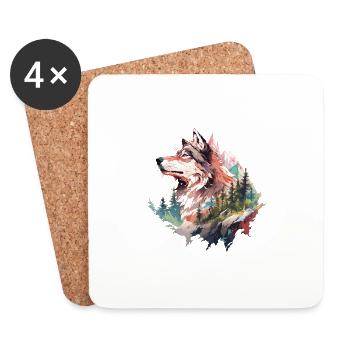 Loup tête de loup Nature nature sauvage aventure forêt Art - Dessous de verre (lot de 4) - blanc - Devant