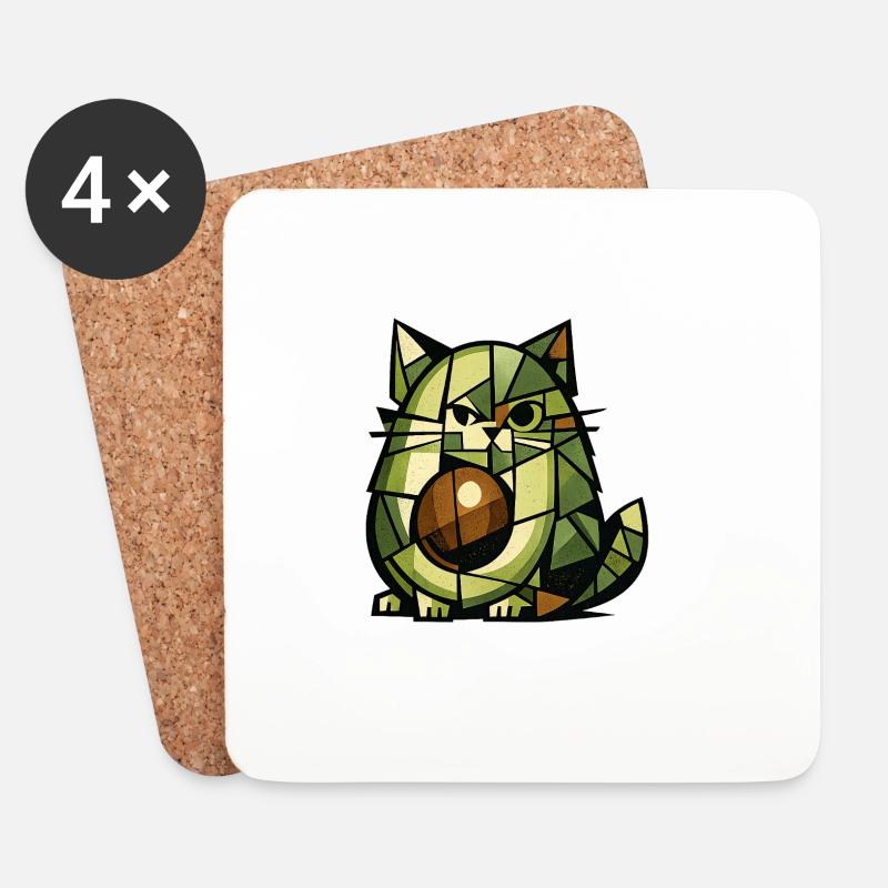 Version cubisme AvoCat - Dessous de verre (lot de 4) - blanc