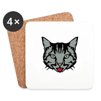 chat tire langue animal domestique 12 - Dessous de verre (lot de 4) - blanc - Devant