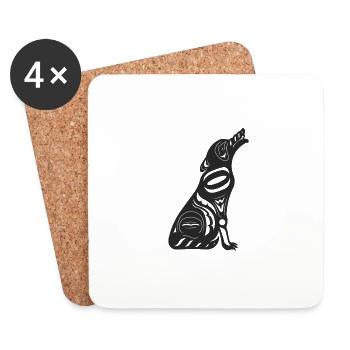 Totem howling wolf black - Coasters (set of 4) - white - Front