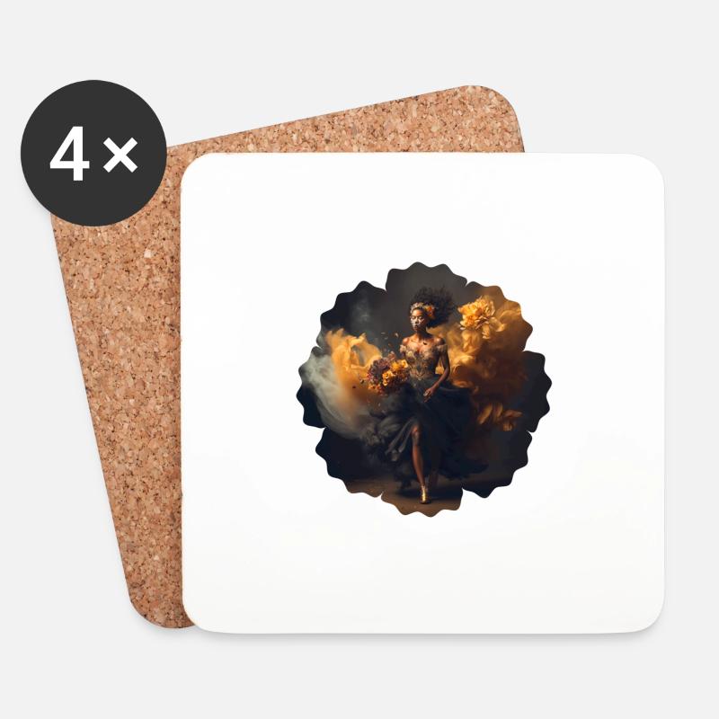 Frau mit Blumen-Design - Untersetzer (4er-Set) - Weiß