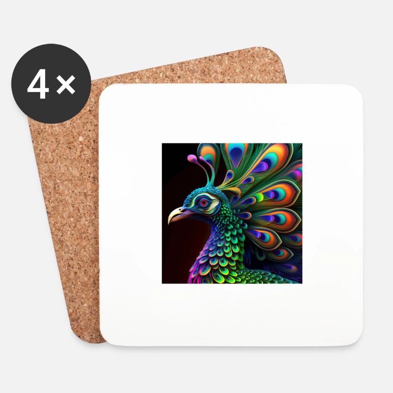 Farbiger Pfau, einzigartiges Design - Untersetzer (4er-Set) - Weiß