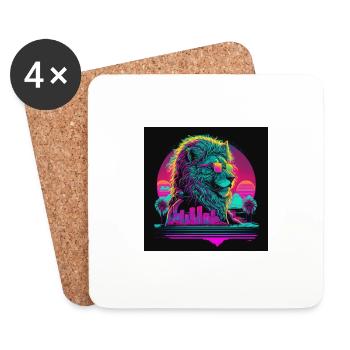 Löwe mit Neonfarben, Synthwave / 80er Jahre - Untersetzer (4er-Set) - Weiß - Vorne