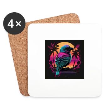 Oiseau aux couleurs néon, synthwave / 80s - Dessous de verre (lot de 4) - blanc - Devant