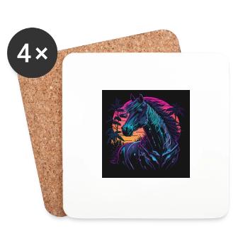 Horse with neon colors, synthwave / 80s - Coasters (set of 4) - white - Front
