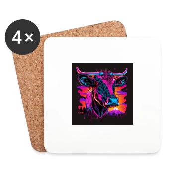 Vache aux couleurs néon, synthwave / 80s - Dessous de verre (lot de 4) - blanc - Devant