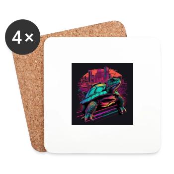 Turtle in neon colors 80s synthwave style - Coasters (set of 4) - white - Front