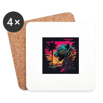 Tigre aux couleurs néon, synthwave / 80s - Dessous de verre (lot de 4) - blanc - Devant