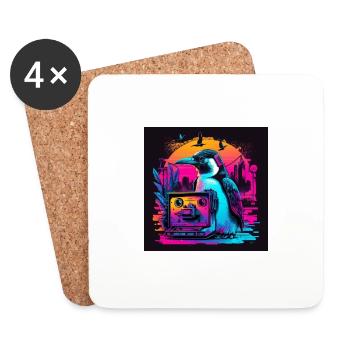 Pingouin aux couleurs néon, synthwave / 80s - Dessous de verre (lot de 4) - blanc - Devant