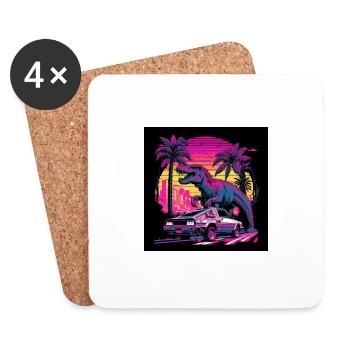 Dinosaurier mit Neonfarben, Synthwave / 80er Jahre - Untersetzer (4er-Set) - Weiß - Vorne