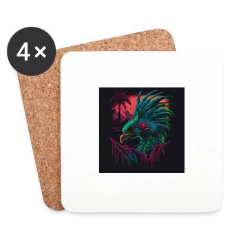 Paon aux couleurs néon, synthwave / 80s - Dessous de verre (lot de 4) - blanc - Devant