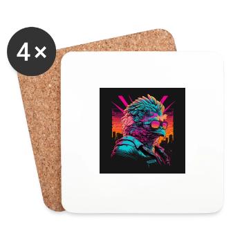 Poulet à lunettes Camel aux couleurs néon des années 80 - Dessous de verre (lot de 4) - blanc - Devant