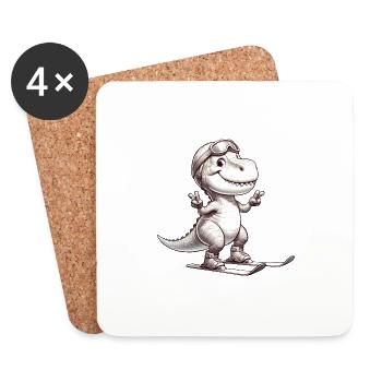 T-Rex Skier Sepia Art - Coasters (set of 4) - white - Front