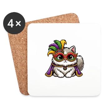 Mardi Gras Persian Cat Masked Cat Disguise - Coasters (set of 4) - white - Front